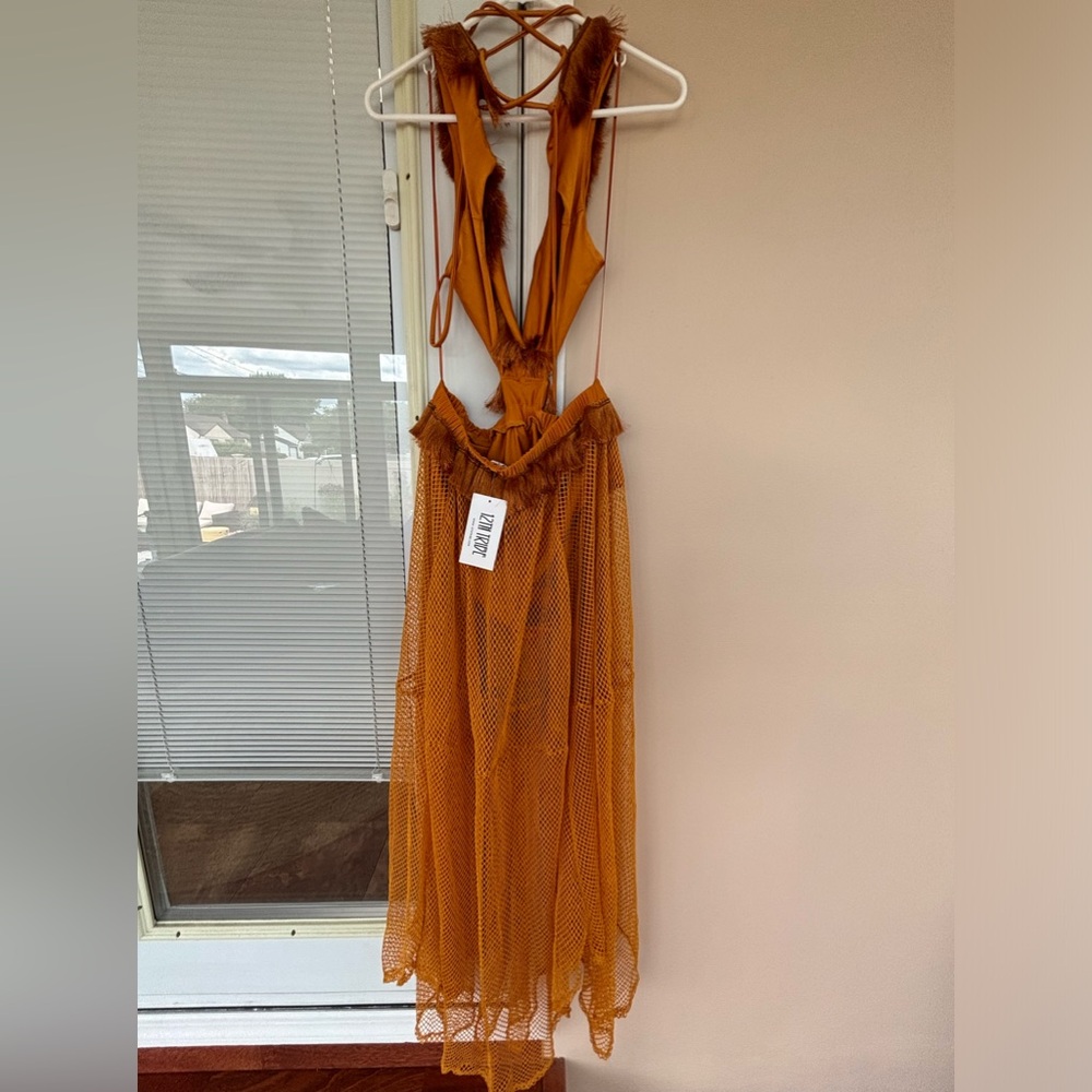 12th Tribe Rust Orange ruffled fringe Maxi Dress - Picture 2 of 4